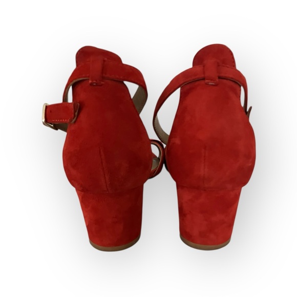 Anthropologie T-strap Bow Heels Red Suede Block Heel Women’s 11 - Picture 8 of 15